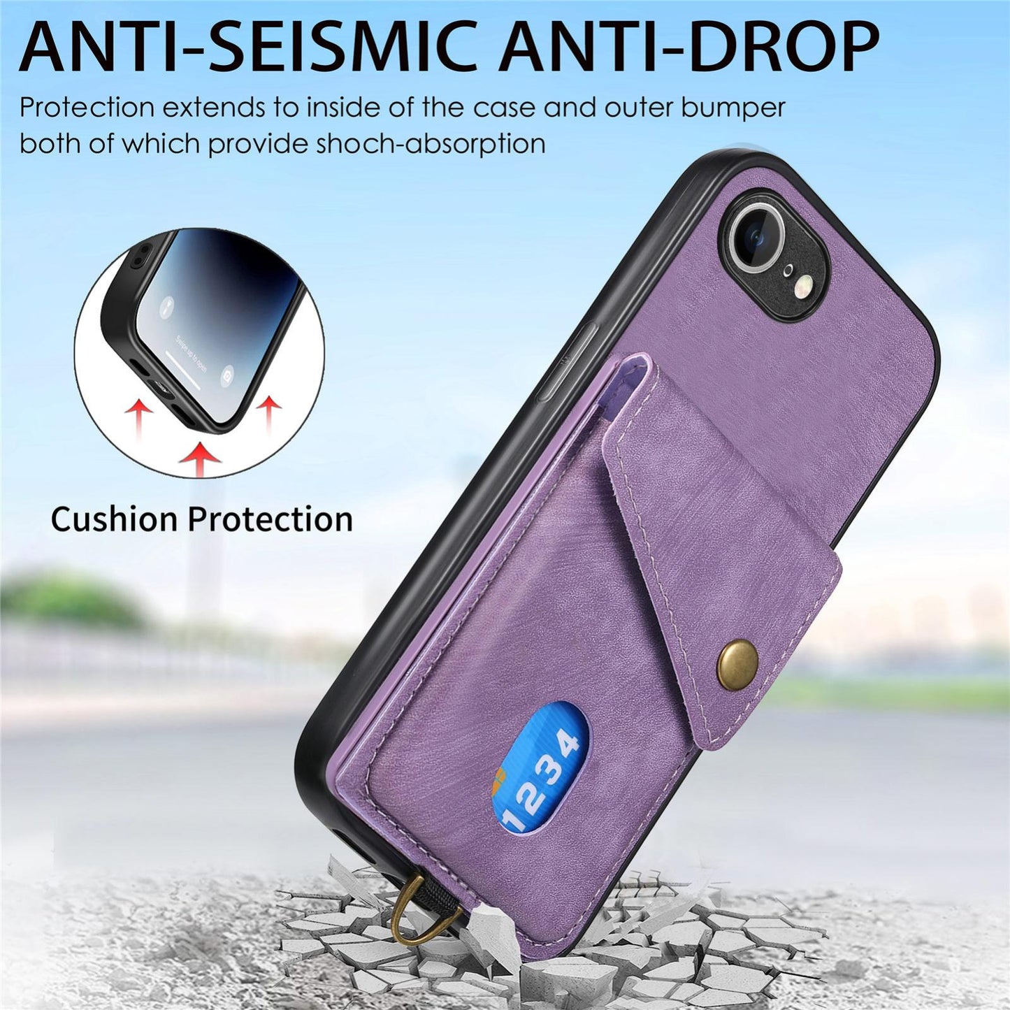 For iPhone 16e Retro Card Wallet Fold Leather Phone Case with Strap(Purple)