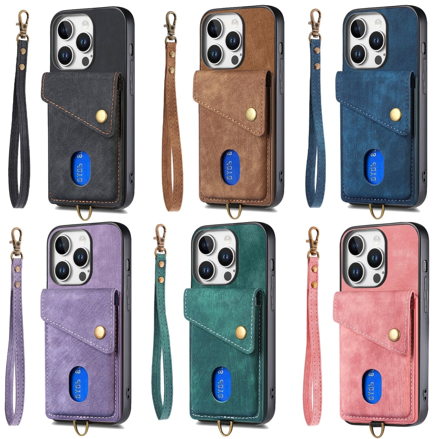For iPhone 16e Retro Card Wallet Fold Leather Phone Case with Strap(Black)