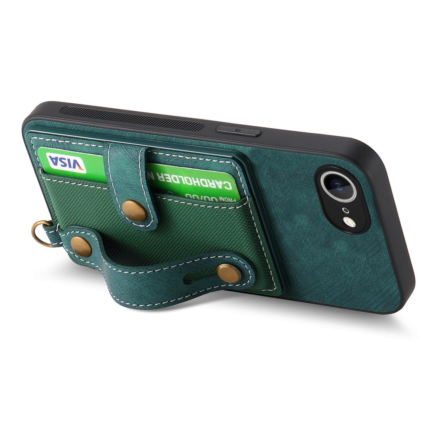 For iPhone 16e Retro Cross Wristband Wallet Leather Back Phone Case(Green)