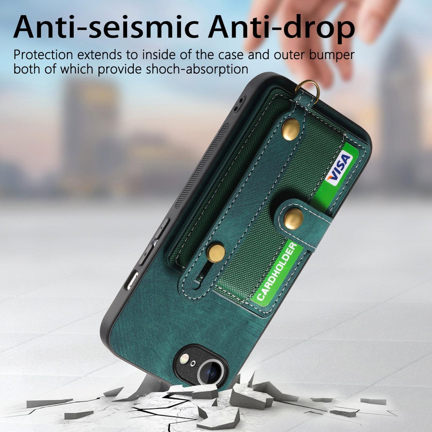 For iPhone 16e Retro Cross Wristband Wallet Leather Back Phone Case(Green)