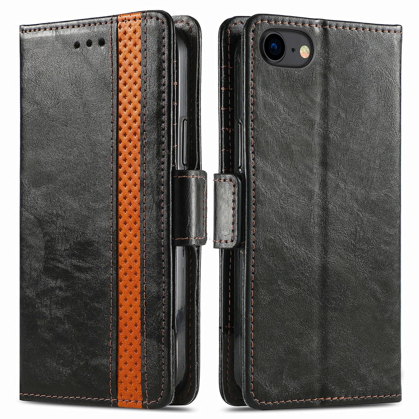 For iPhone 16e CaseNeo Splicing Dual Magnetic Buckle Leather Phone Case(Black)