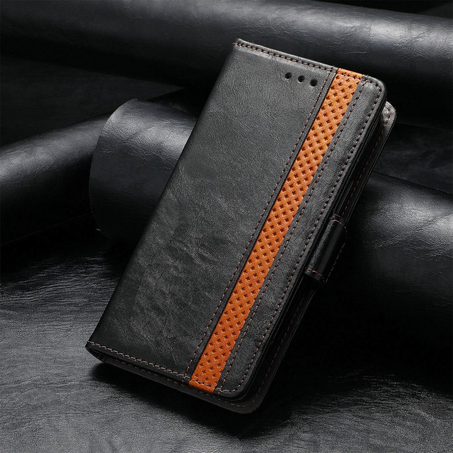 For iPhone 16e CaseNeo Splicing Dual Magnetic Buckle Leather Phone Case(Black)