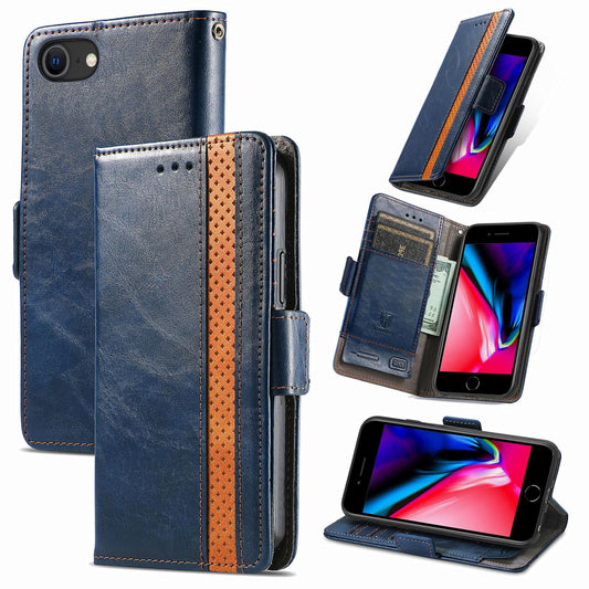 For iPhone 16e CaseNeo Splicing Dual Magnetic Buckle Leather Phone Case(Blue)