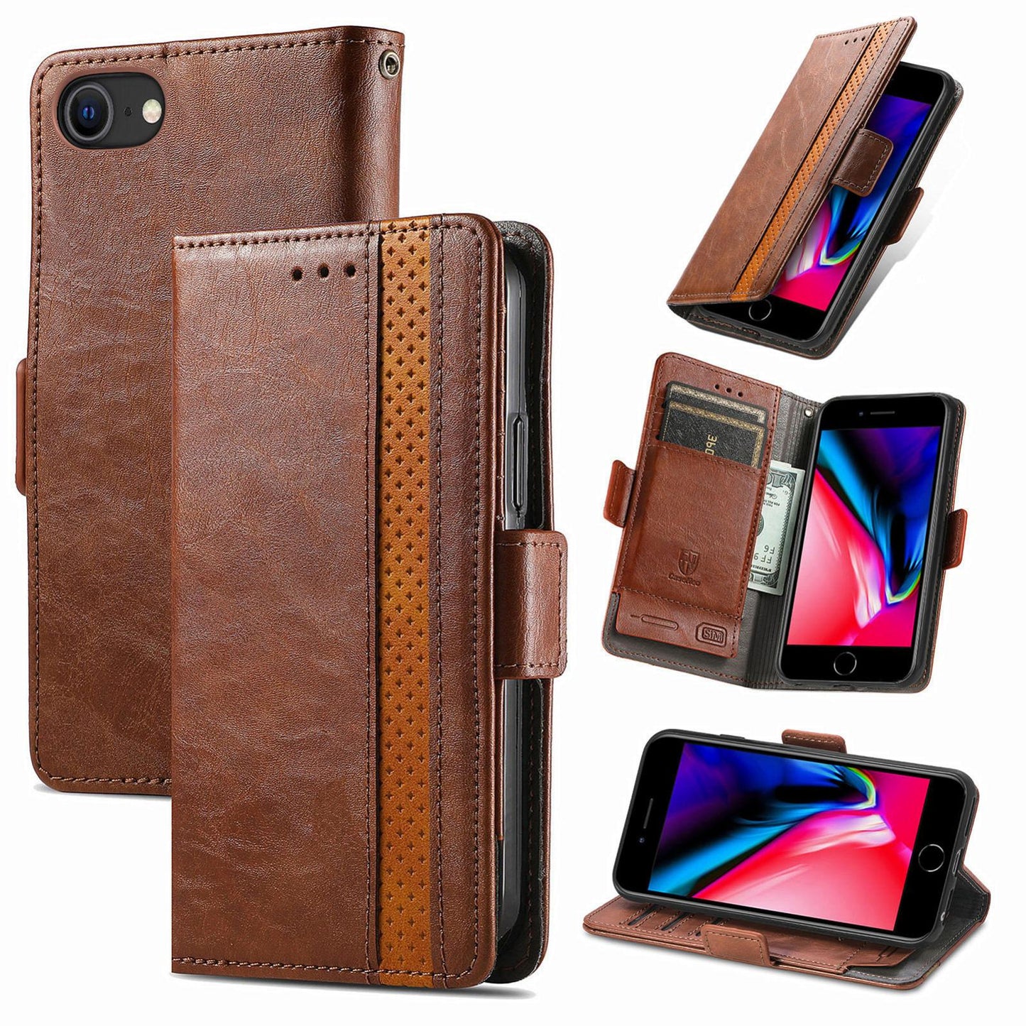 For iPhone 16e CaseNeo Splicing Dual Magnetic Buckle Leather Phone Case(Brown)