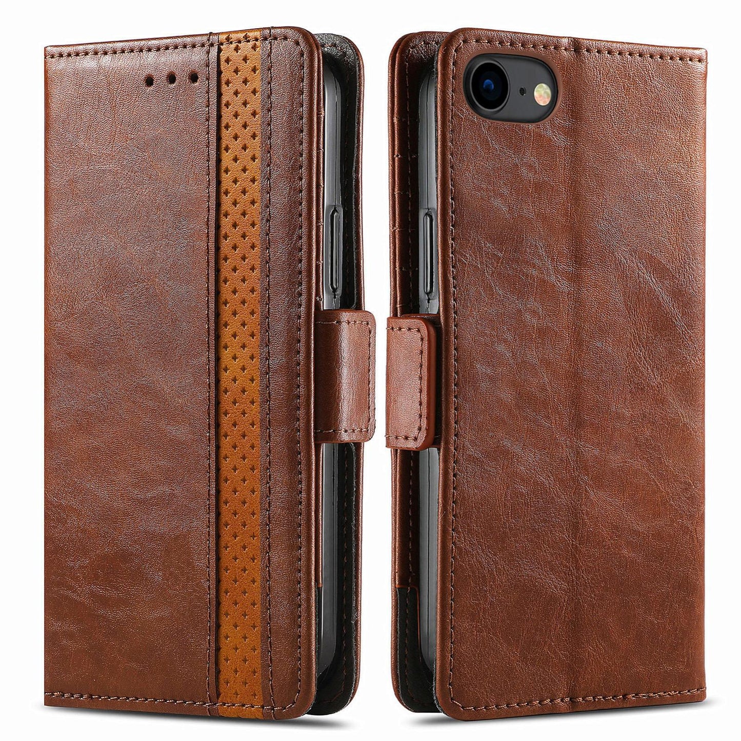 For iPhone 16e CaseNeo Splicing Dual Magnetic Buckle Leather Phone Case(Brown)