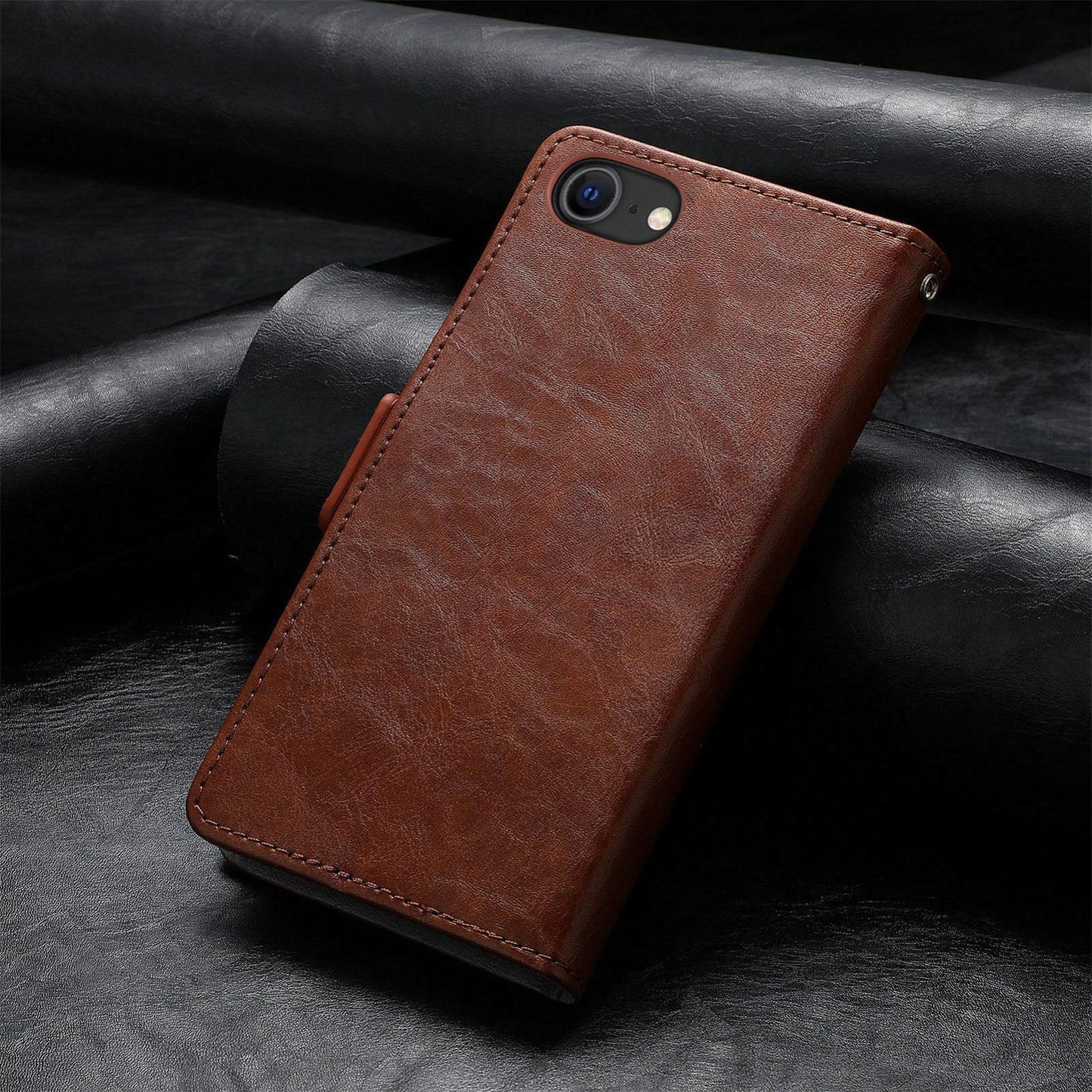 For iPhone 16e CaseNeo Splicing Dual Magnetic Buckle Leather Phone Case(Brown)