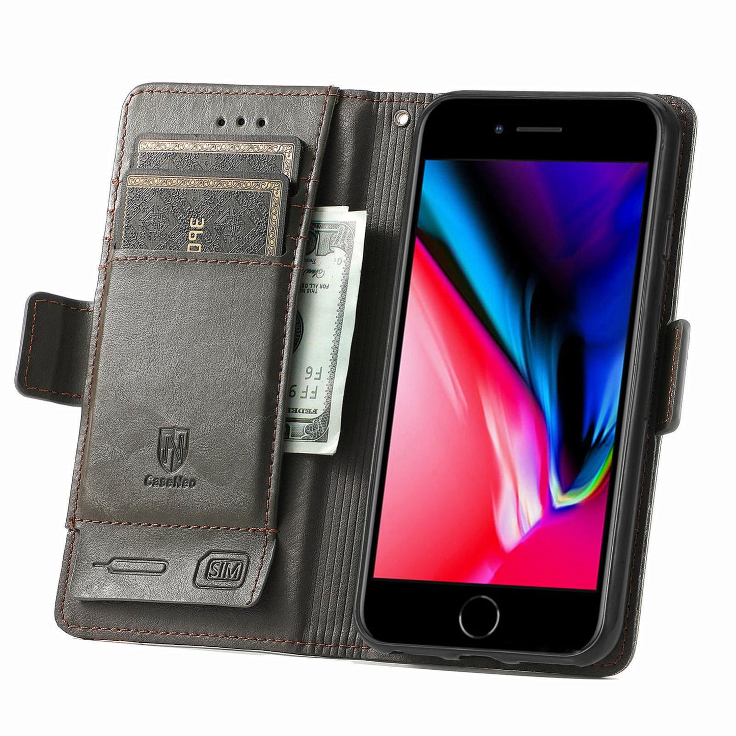 For iPhone 16e CaseNeo Splicing Dual Magnetic Buckle Leather Phone Case(Gray)