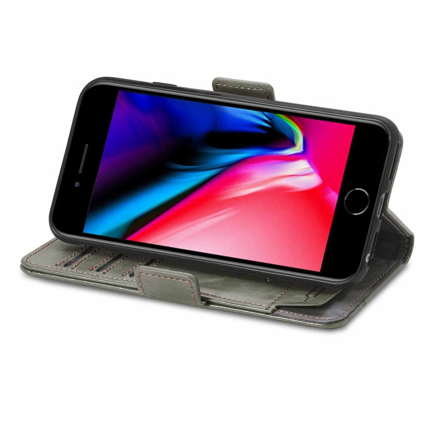 For iPhone 16e CaseNeo Splicing Dual Magnetic Buckle Leather Phone Case(Gray)