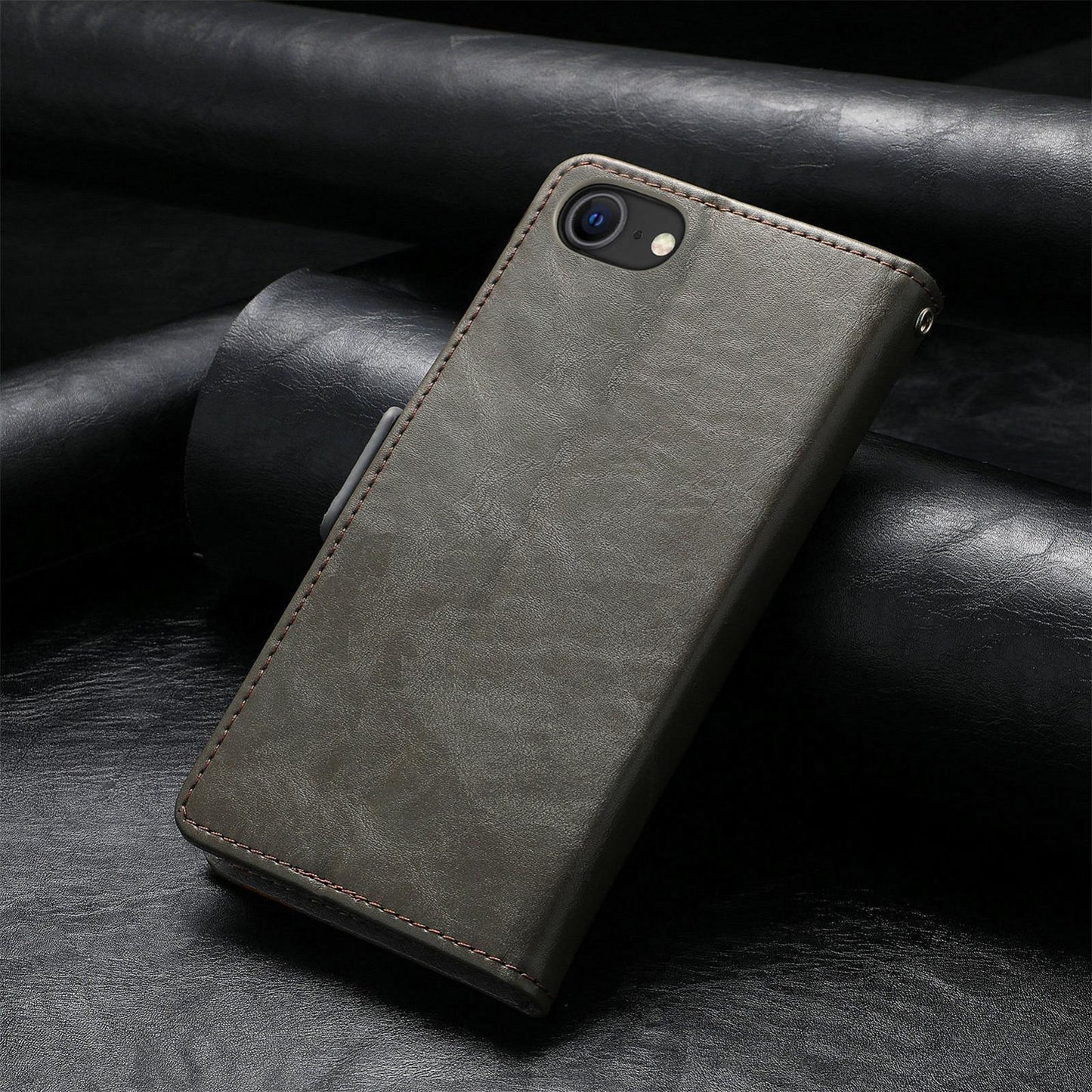 For iPhone 16e CaseNeo Splicing Dual Magnetic Buckle Leather Phone Case(Gray)