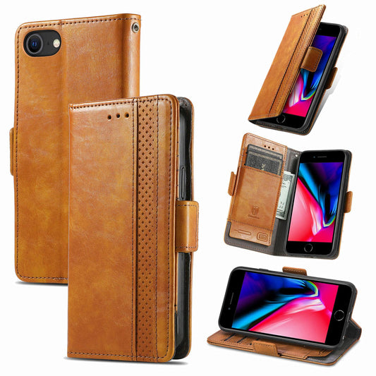 For iPhone 16e CaseNeo Splicing Dual Magnetic Buckle Leather Phone Case(Khaki)