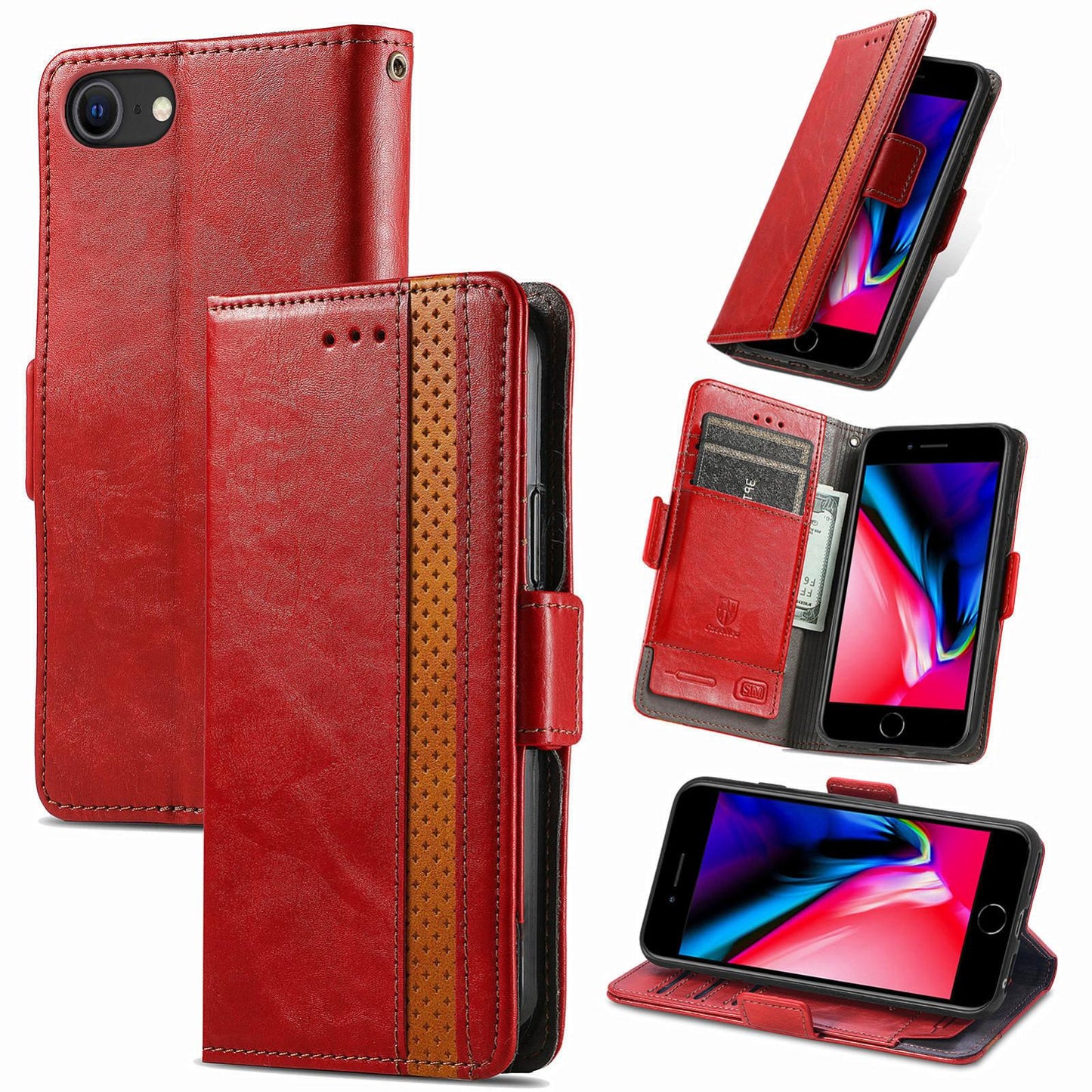 For iPhone 16e CaseNeo Splicing Dual Magnetic Buckle Leather Phone Case(Red)