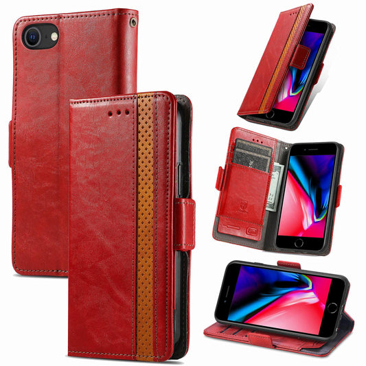 For iPhone 16e CaseNeo Splicing Dual Magnetic Buckle Leather Phone Case(Red)
