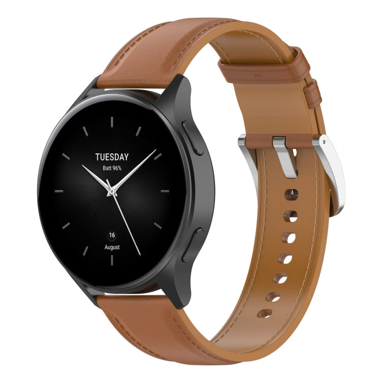 22mm Stainless Steel Quick Release Buckle Genuine Leather Watch Band, For Amazfit Bip 5 / GTR 4 / GTR 3