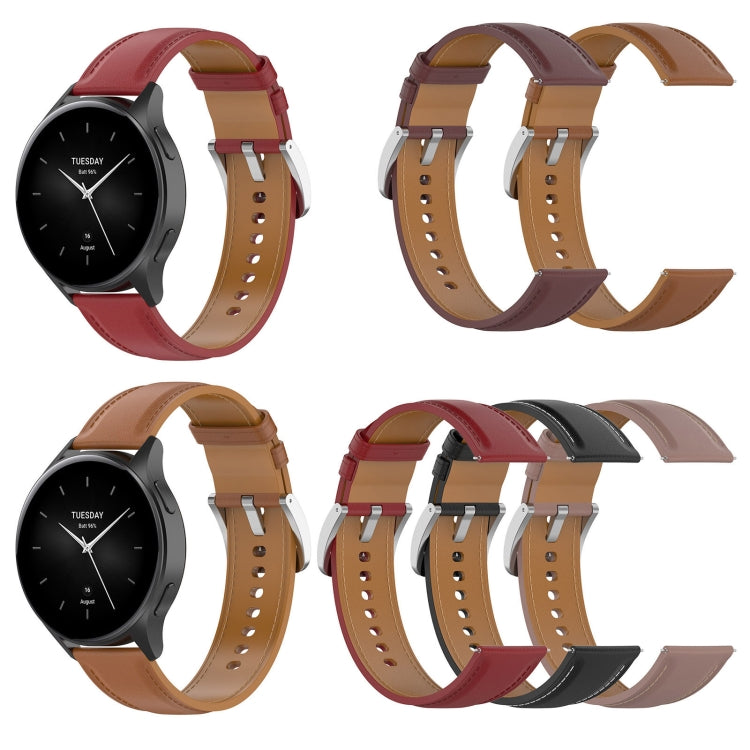 22mm Stainless Steel Quick Release Buckle Genuine Leather Watch Band, For Amazfit Bip 5 / GTR 4 / GTR 3