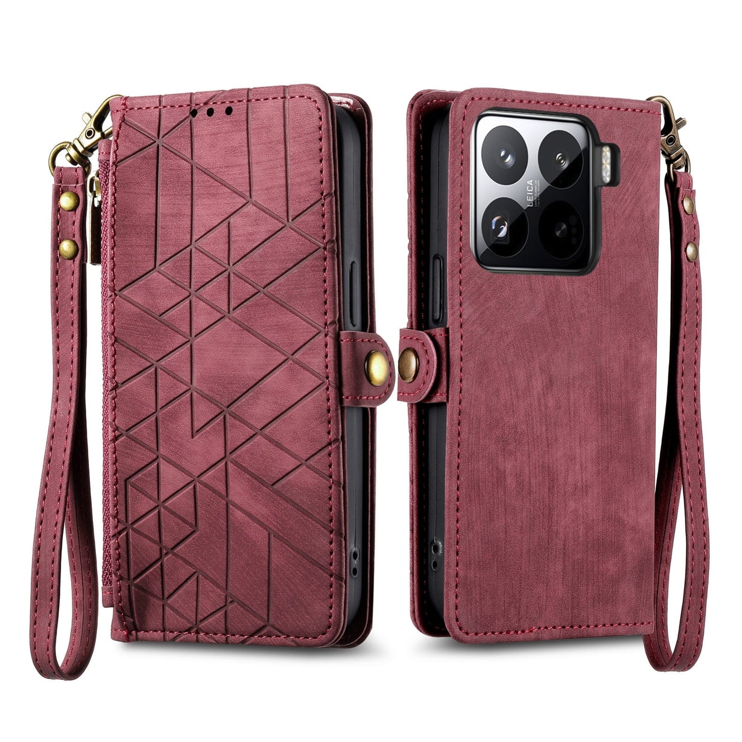 For Xiaomi 15 Geometric Zipper Wallet Side Buckle Leather Phone Case(Red)