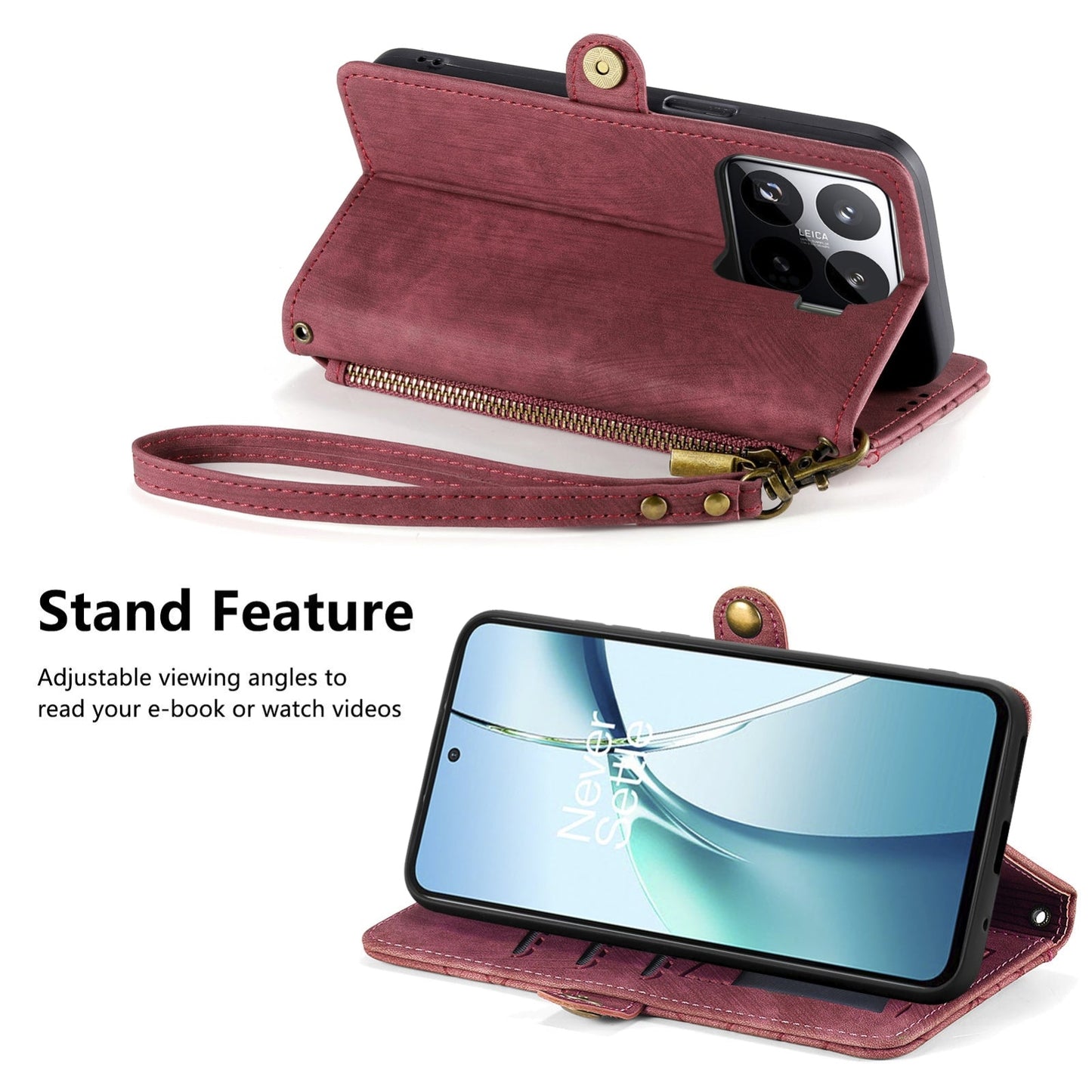 For Xiaomi 15 Geometric Zipper Wallet Side Buckle Leather Phone Case(Red)