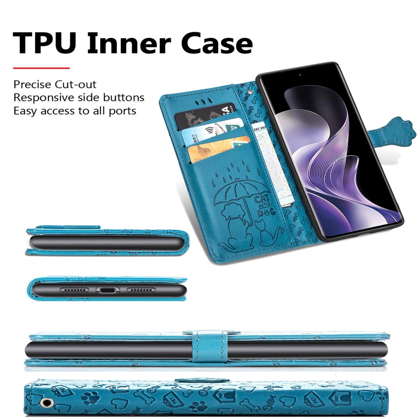 For Xiaomi 15 Pro Cat and Dog Embossed Leather Phone Case(Blue)