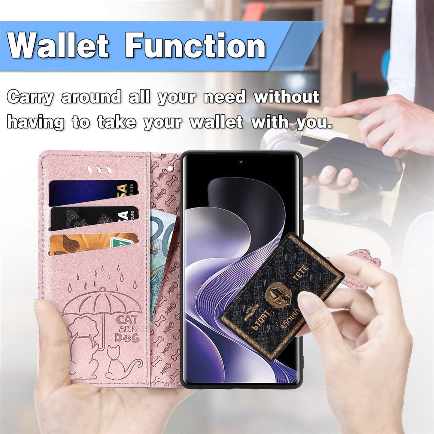 For Xiaomi 15 Pro Cat and Dog Embossed Leather Phone Case(Blue)