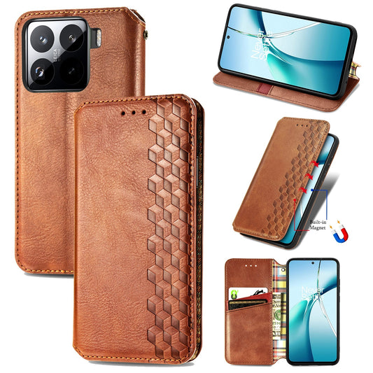 For Xiaomi 15 Cubic Grid Pressed Magnetic Leather Phone Case(Brown)