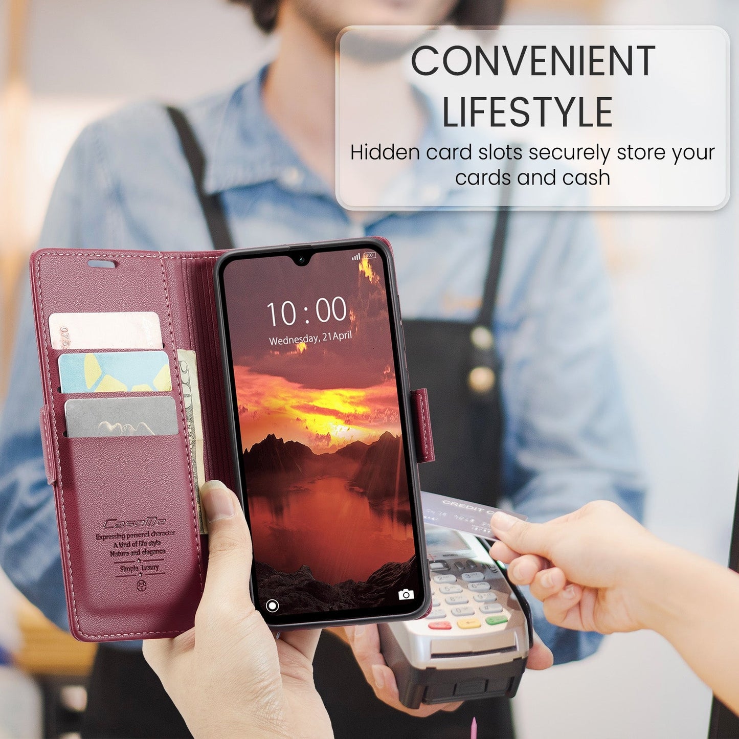 For Redmi 14C CaseMe 023 Butterfly Buckle Litchi Texture RFID Anti-theft Leather Phone Case(Red)