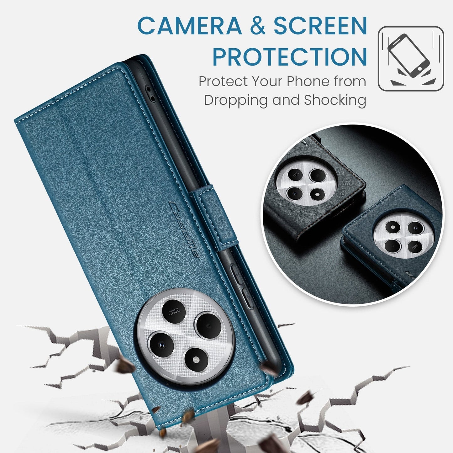 For Redmi 14C CaseMe 023 Butterfly Buckle Litchi Texture RFID Anti-theft Leather Phone Case(Blue)