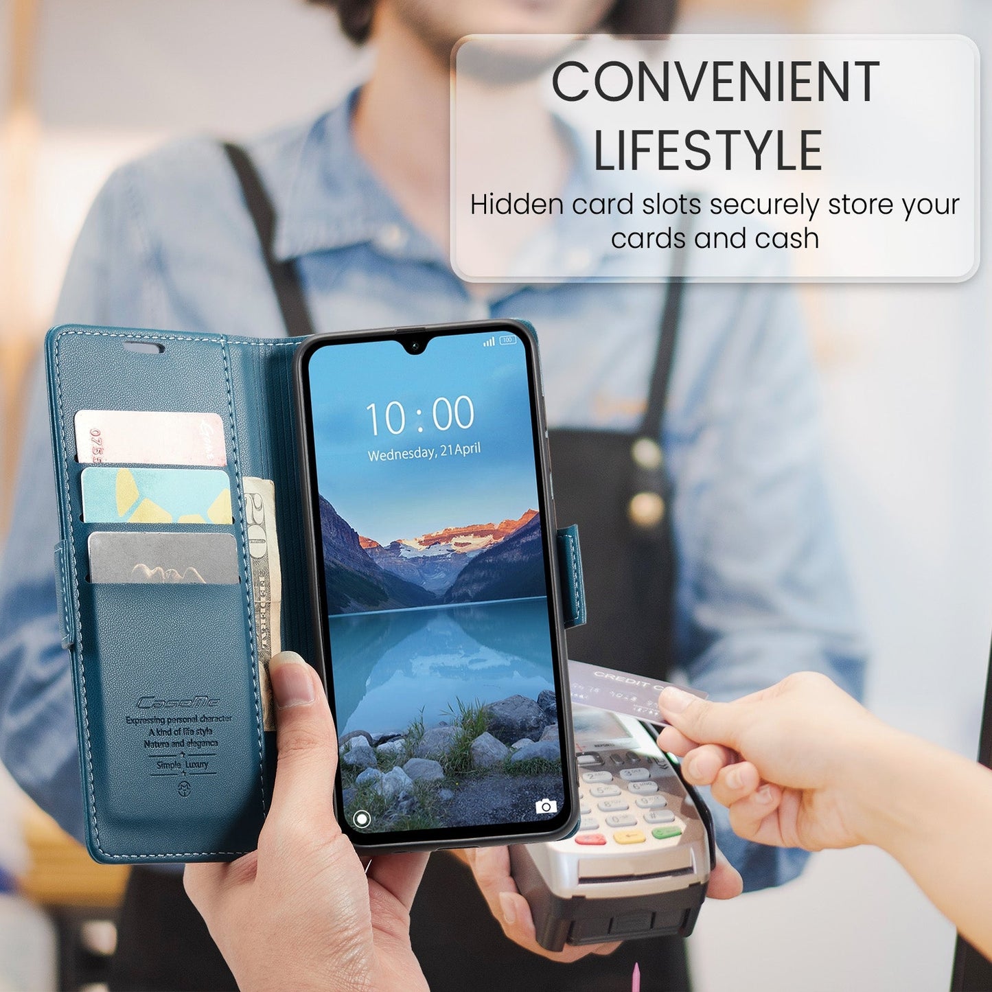 For Redmi 14C CaseMe 023 Butterfly Buckle Litchi Texture RFID Anti-theft Leather Phone Case(Blue)