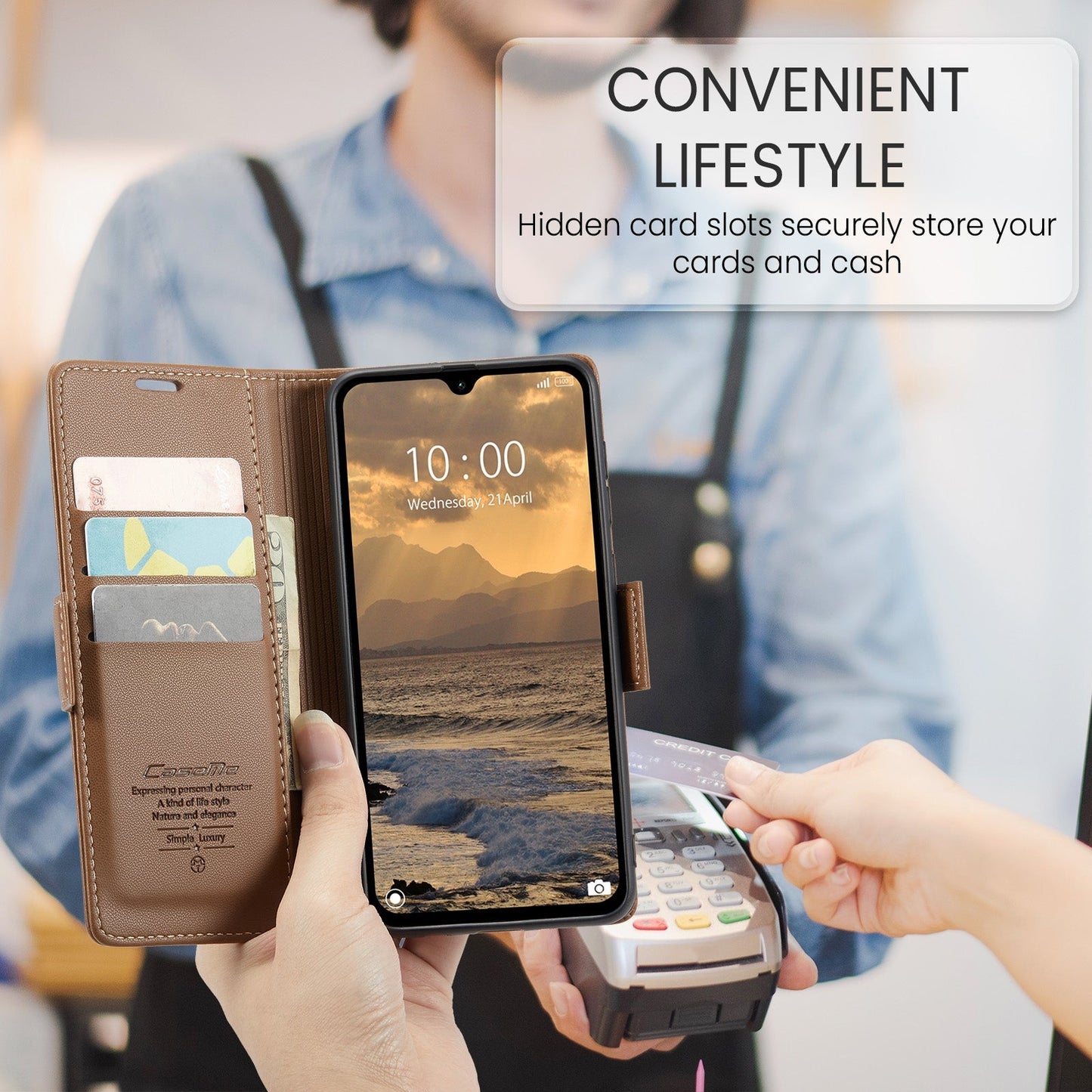 For Redmi 14C CaseMe 023 Butterfly Buckle Litchi Texture RFID Anti-theft Leather Phone Case(Brown)