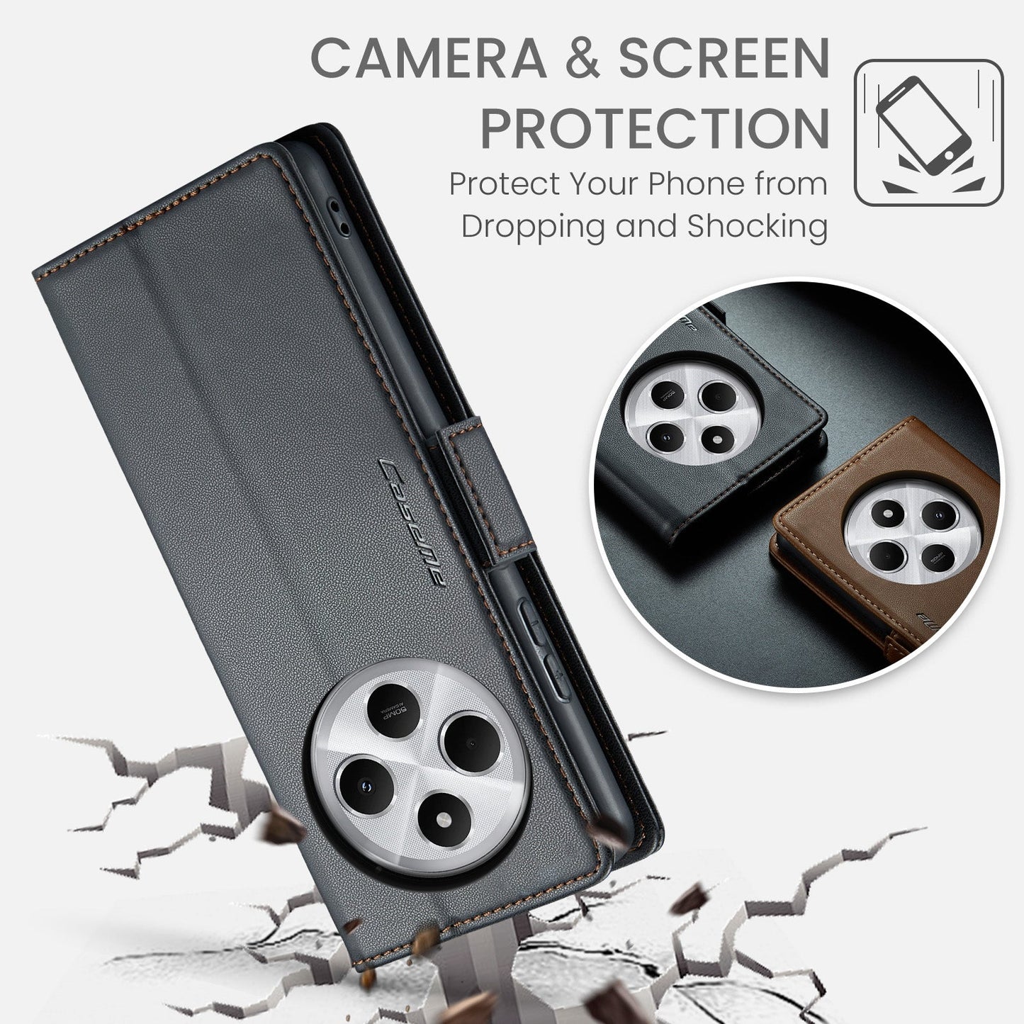 For Redmi 14C CaseMe 023 Butterfly Buckle Litchi Texture RFID Anti-theft Leather Phone Case(Black)