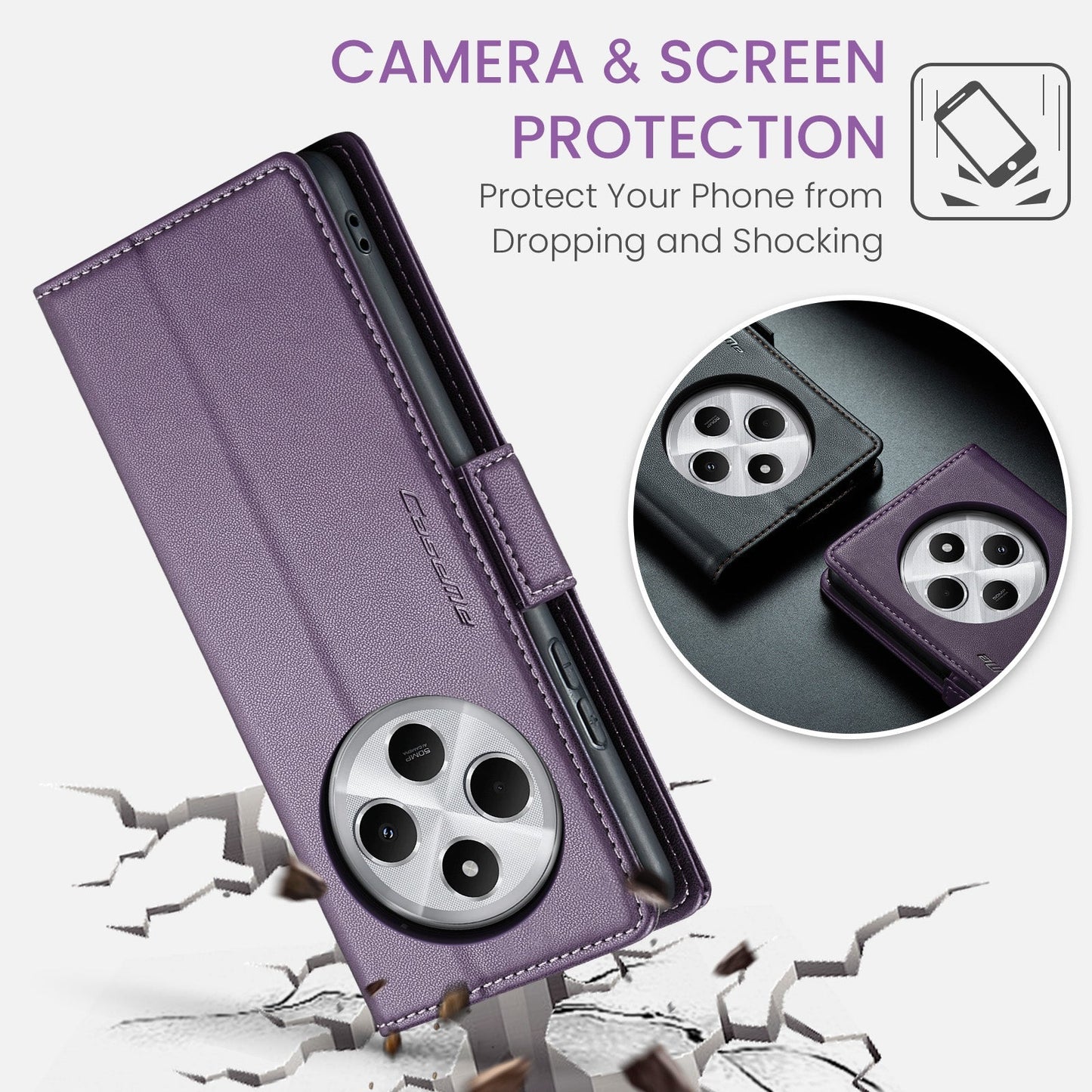 For Redmi 14C CaseMe 023 Butterfly Buckle Litchi Texture RFID Anti-theft Leather Phone Case(Purple)
