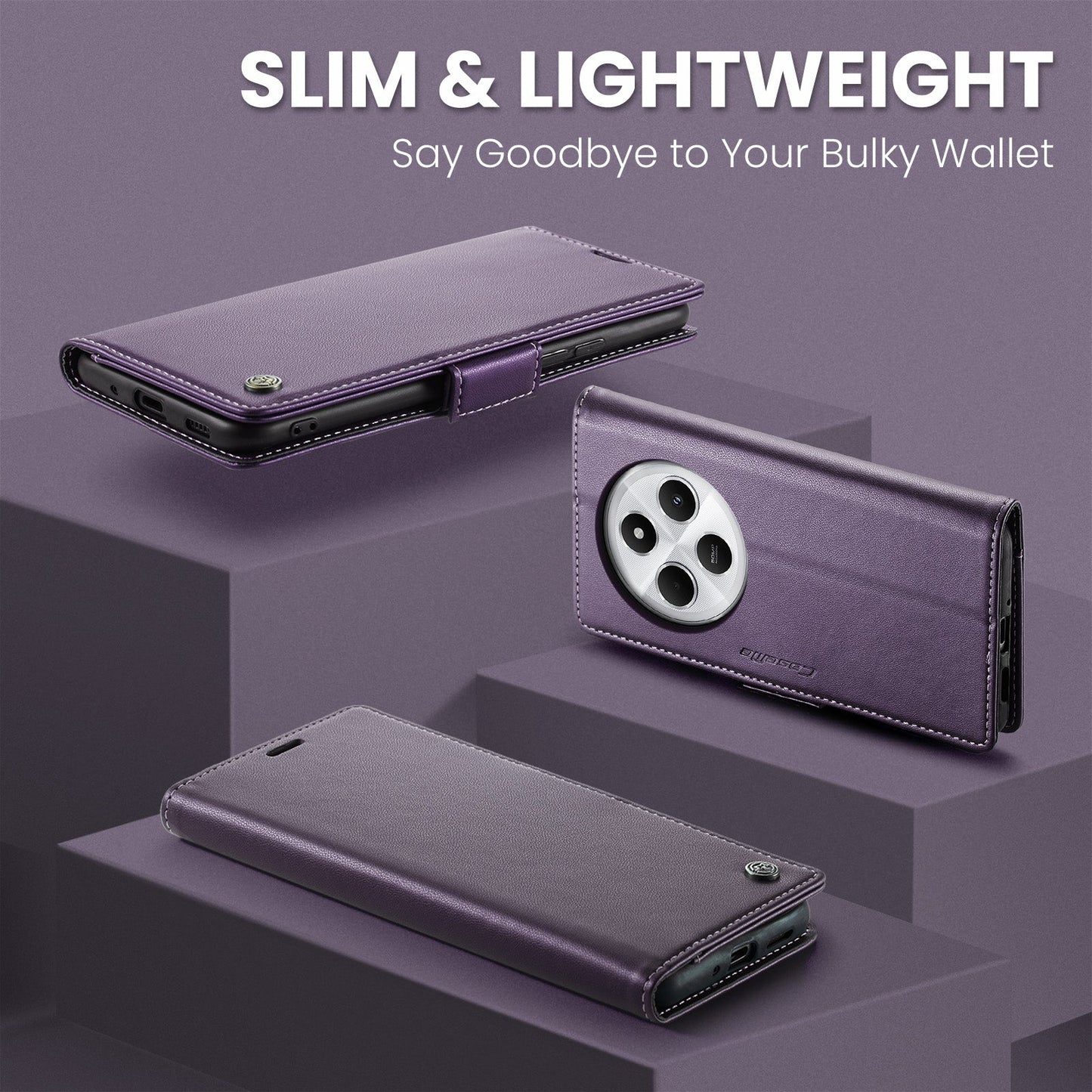 For Redmi 14C CaseMe 023 Butterfly Buckle Litchi Texture RFID Anti-theft Leather Phone Case(Purple)