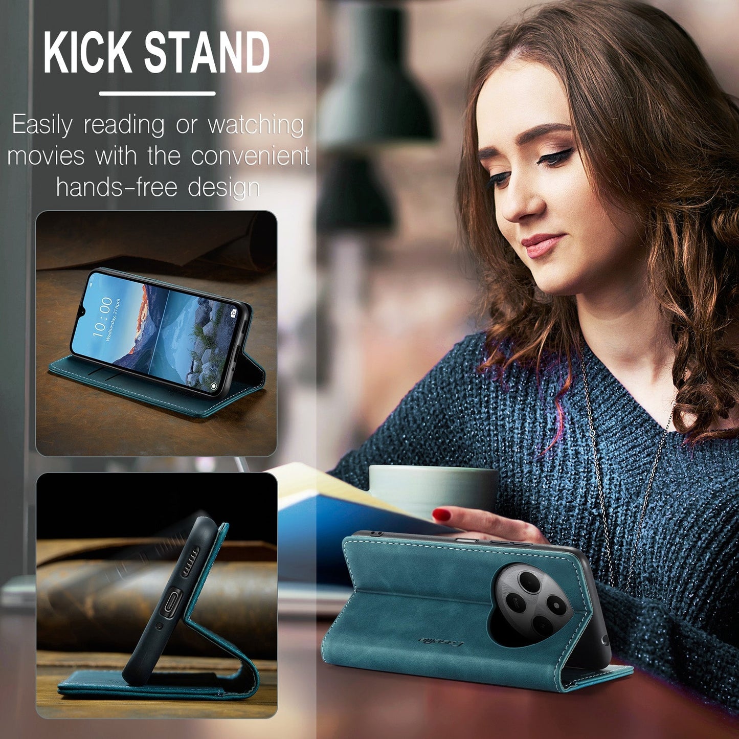 For Redmi 14C CaseMe 013 Multifunctional Horizontal Flip Leather Phone Case(Blue)