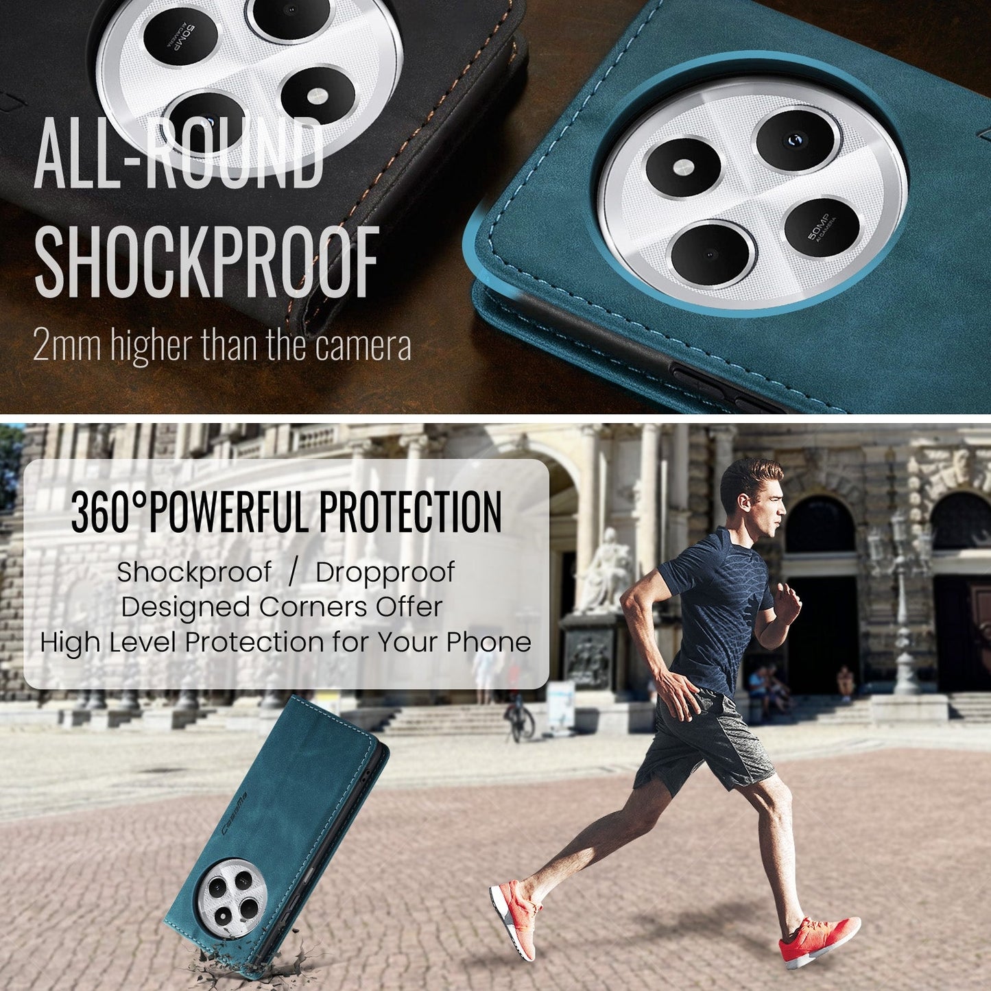 For Redmi 14C CaseMe 013 Multifunctional Horizontal Flip Leather Phone Case(Blue)