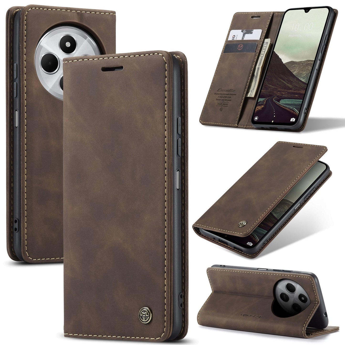 For Redmi 14C CaseMe 013 Multifunctional Horizontal Flip Leather Phone Case(Coffee)