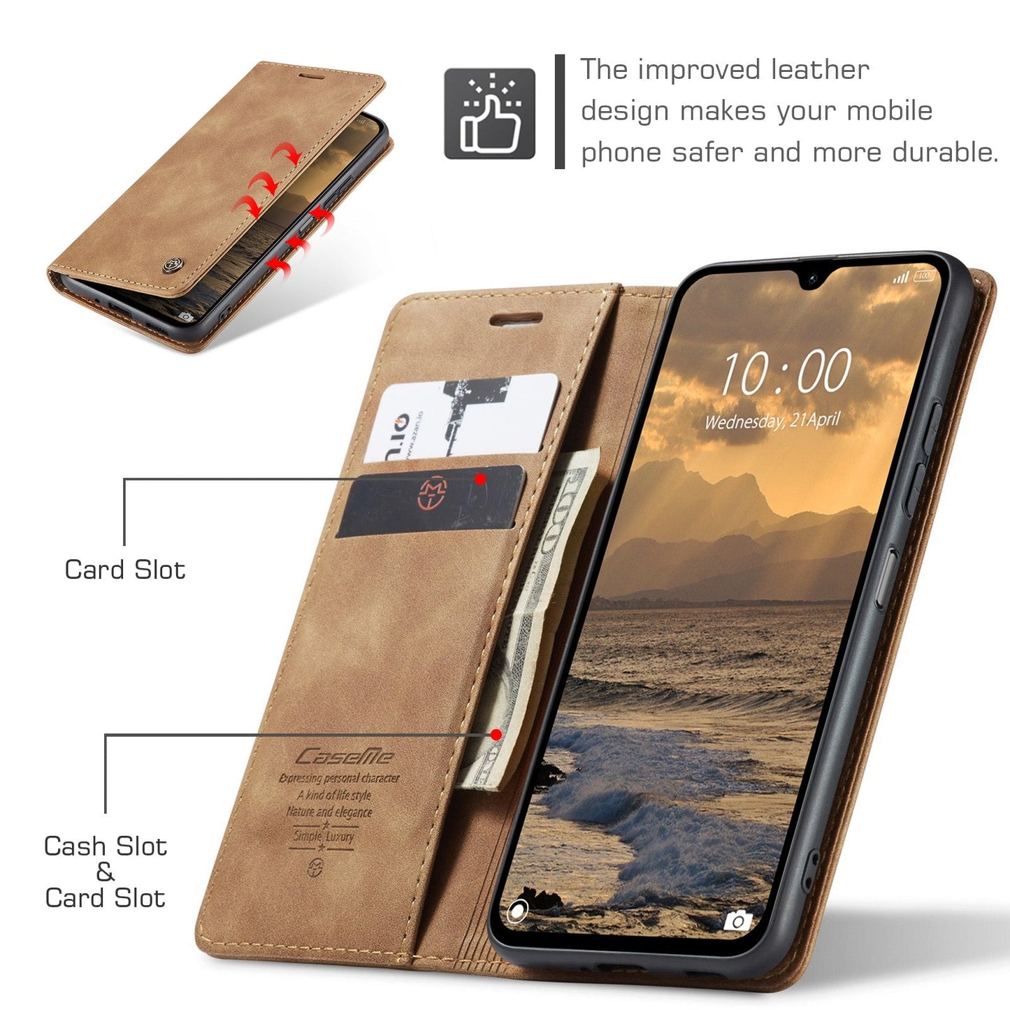 For Redmi 14C CaseMe 013 Multifunctional Horizontal Flip Leather Phone Case(Brown)
