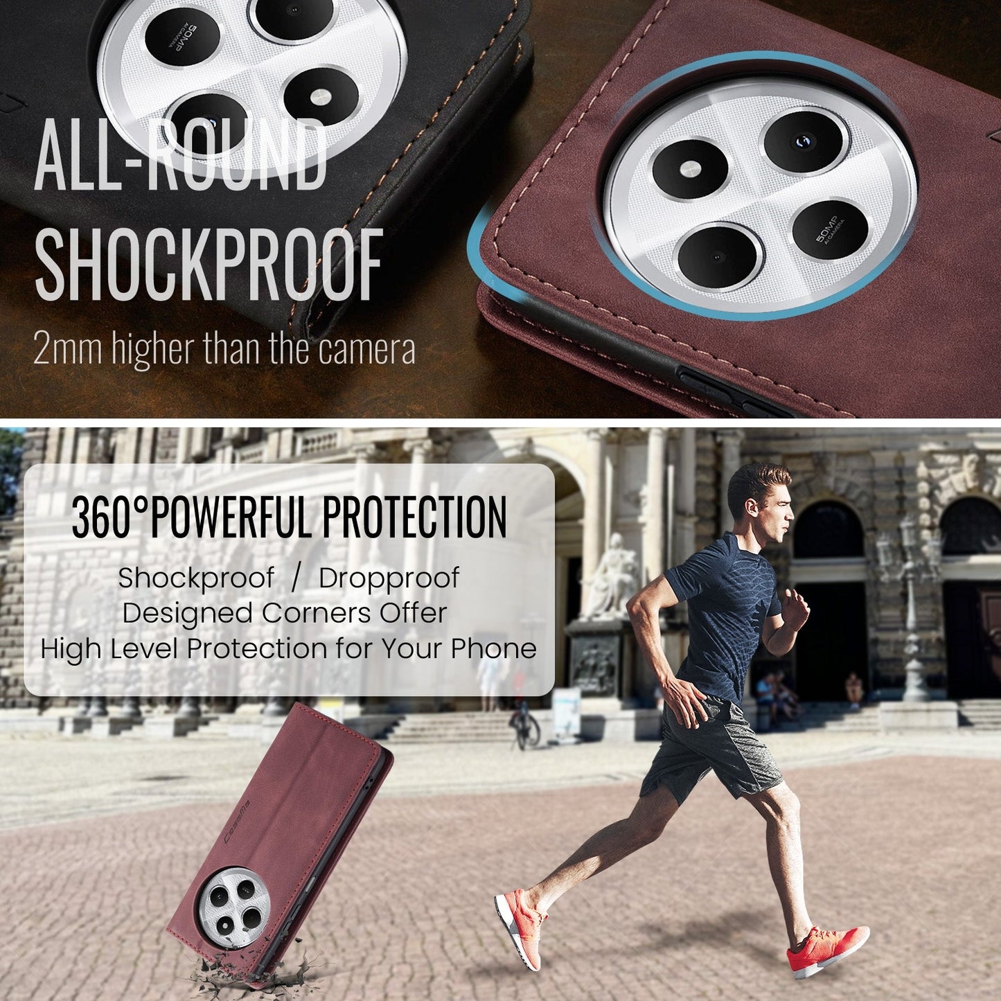 For Redmi 14C CaseMe 013 Multifunctional Horizontal Flip Leather Phone Case(Red)