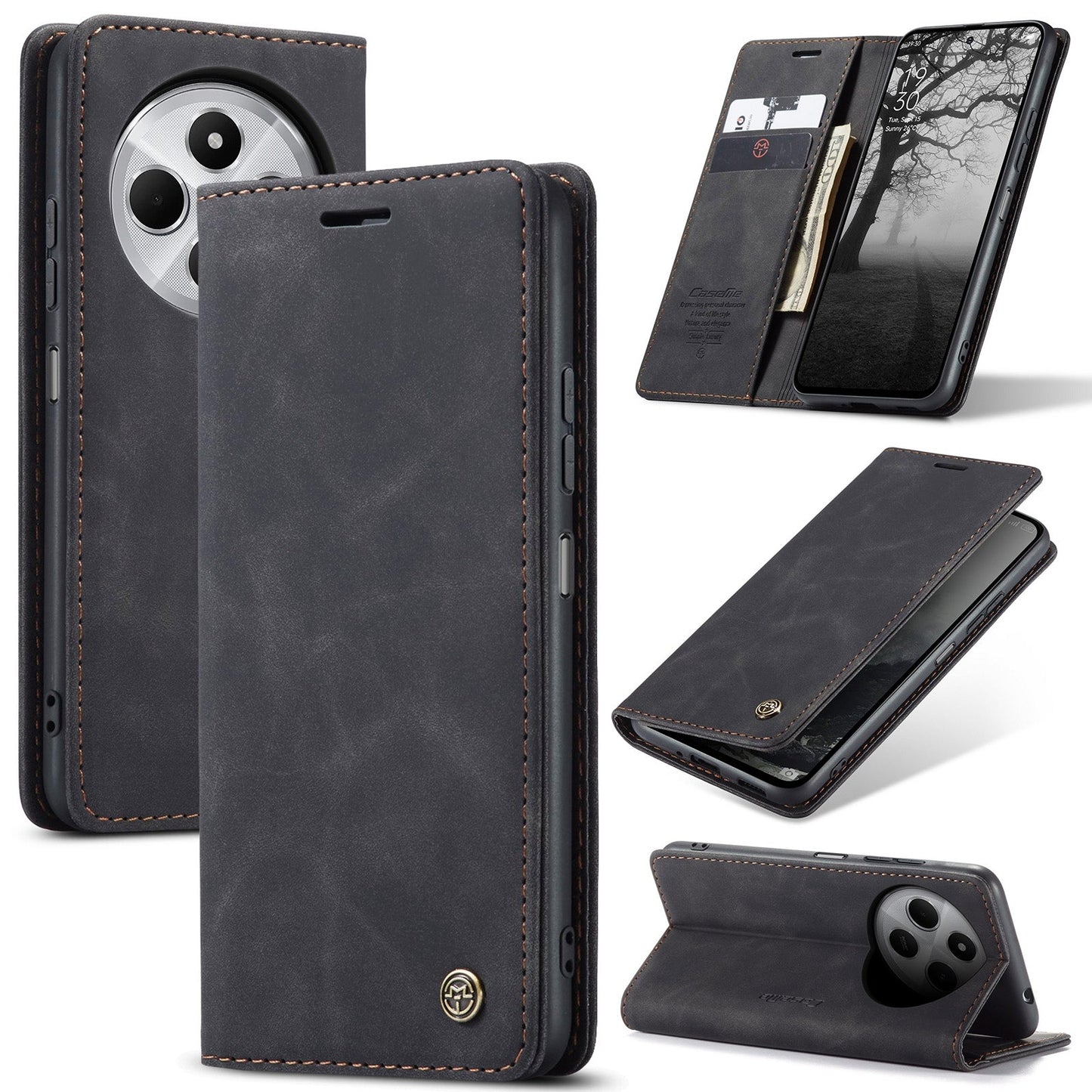 For Redmi 14C CaseMe 013 Multifunctional Horizontal Flip Leather Phone Case(Black)