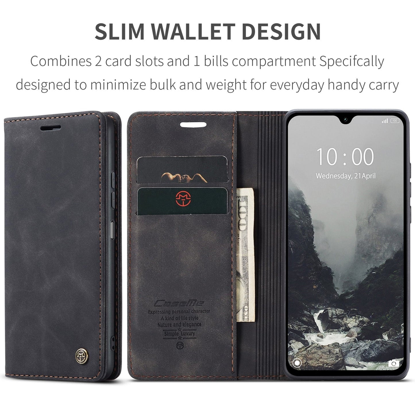 For Redmi 14C CaseMe 013 Multifunctional Horizontal Flip Leather Phone Case(Black)