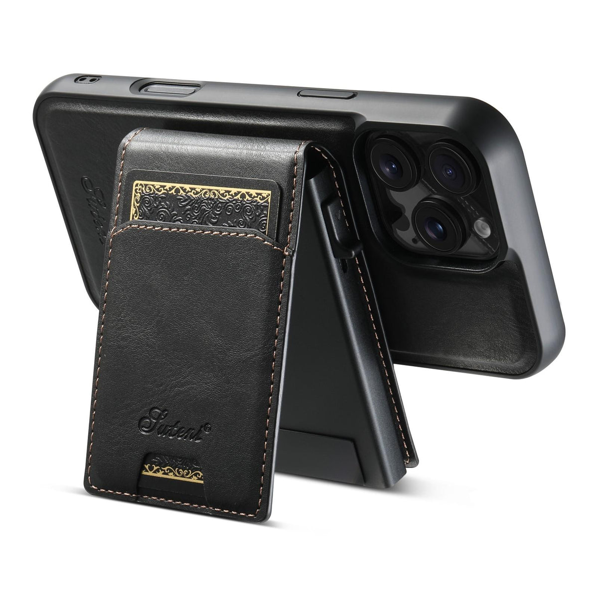Compatible with iPhone 18 Pro Max Suteni H19 Oil Wax 2-in-1 MagSafe Removable Card Box Back Phone Case - Black