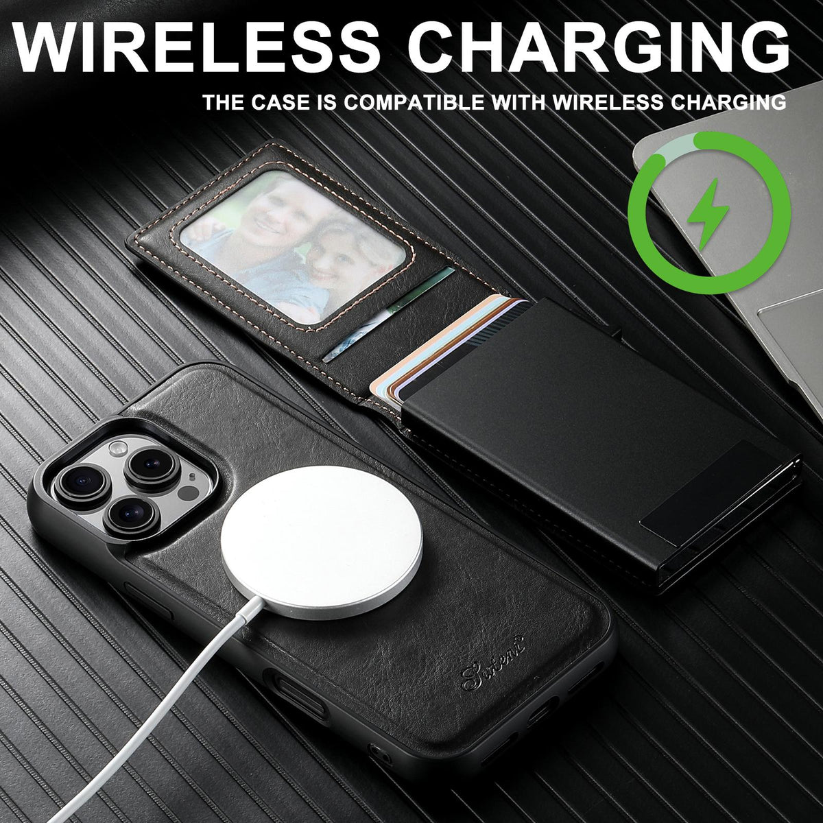 Compatible with iPhone 18 Pro Suteni H19 Oil Wax 2-in-1 MagSafe Removable Card Box Back Phone Case - Black