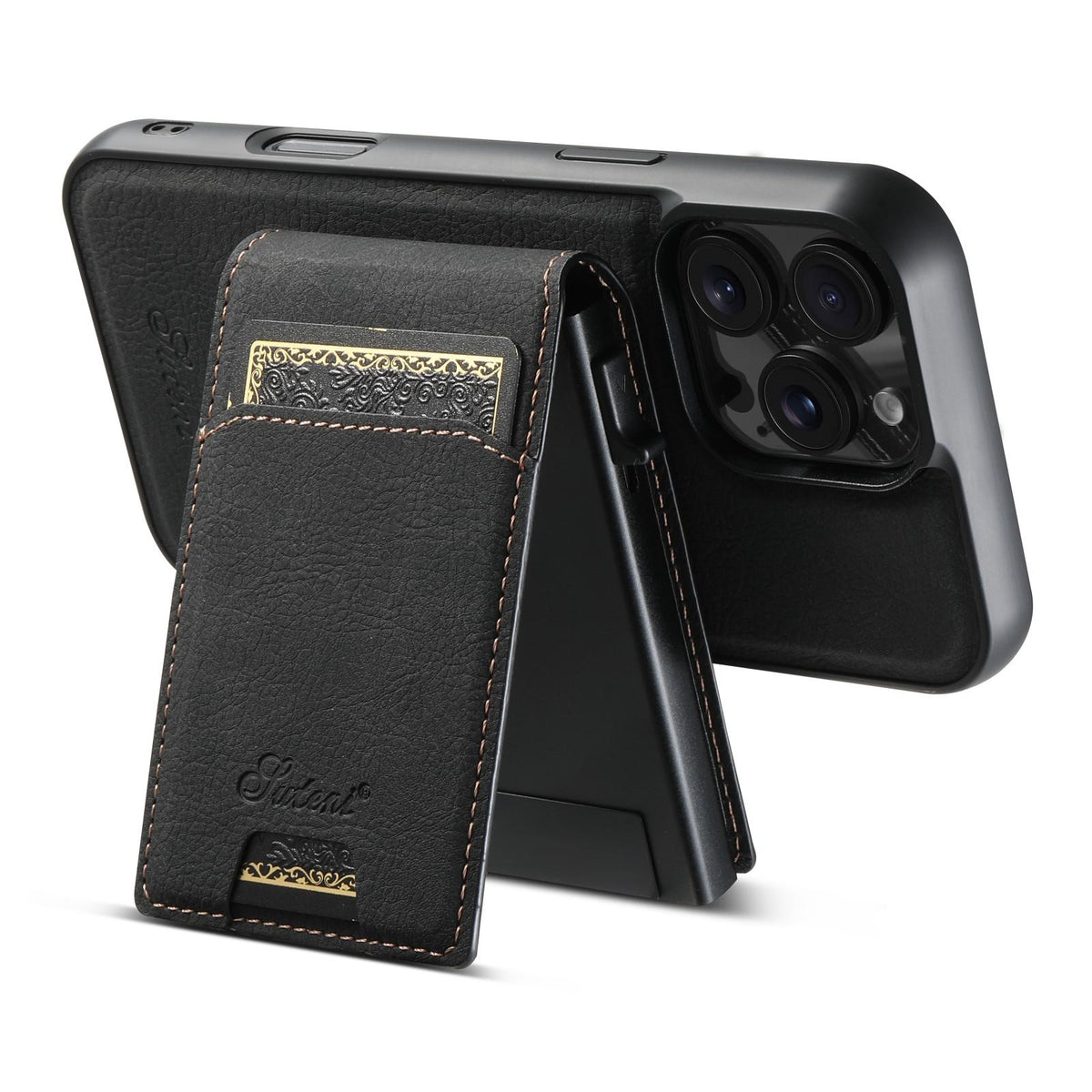 Compatible with iPhone 18 Pro Max Suteni H19 Litchi Grain 2-in-1 MagSafe Removable Card Box Back Phone Case - Black