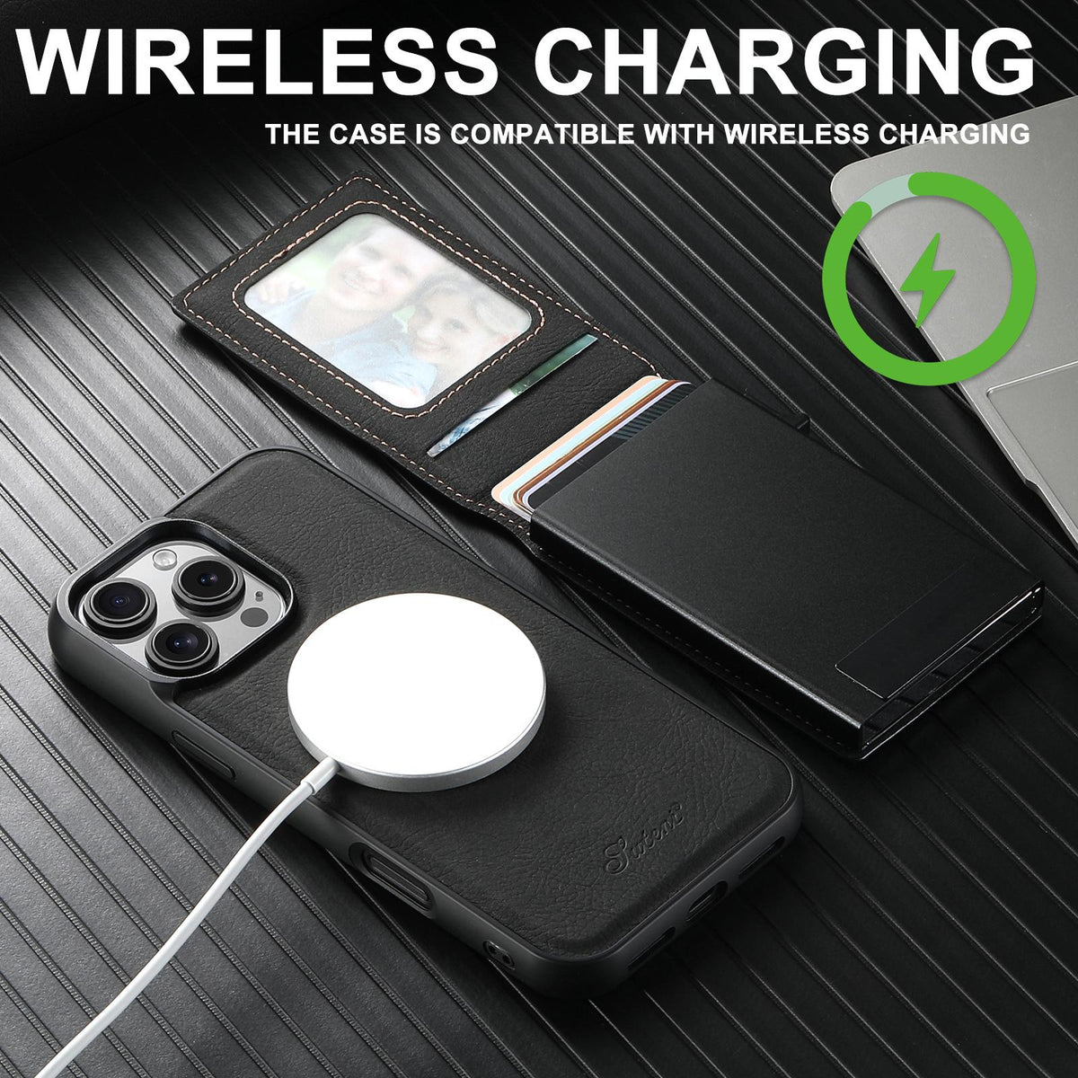 Compatible with iPhone 18 Pro Max Suteni H19 Litchi Grain 2-in-1 MagSafe Removable Card Box Back Phone Case - Black