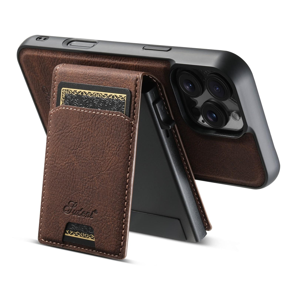 Compatible with iPhone 18 Pro Max Suteni H19 Litchi Grain 2-in-1 MagSafe Removable Card Box Back Phone Case - Brown