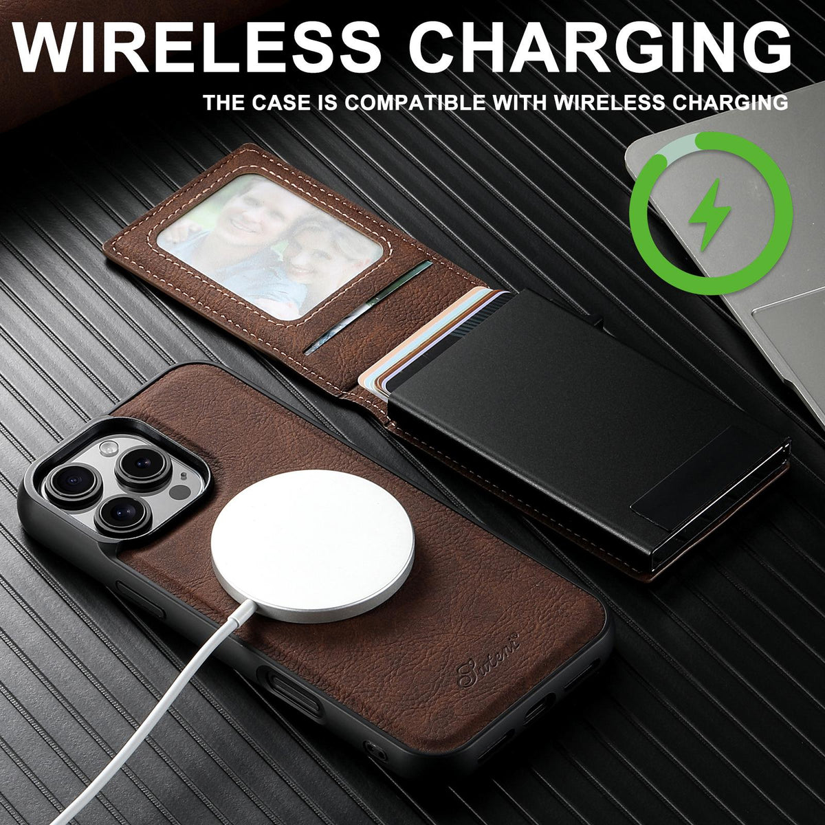 Compatible with iPhone 18 Pro Max Suteni H19 Litchi Grain 2-in-1 MagSafe Removable Card Box Back Phone Case - Brown