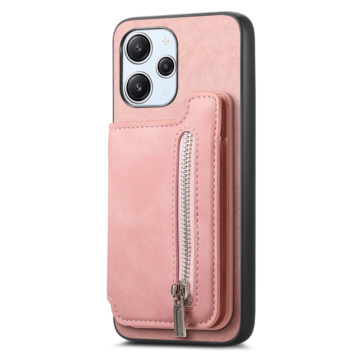 For Redmi 14C 4G Retro MagSafe Zipper Wallet Card Bag Back Phone Case(Pink)