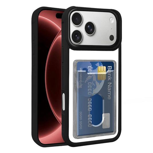 Compatible with iPhone 18 Pro Max Electroplated Card Bag Acrylic Dual-Layer TPU Phone Case - Black