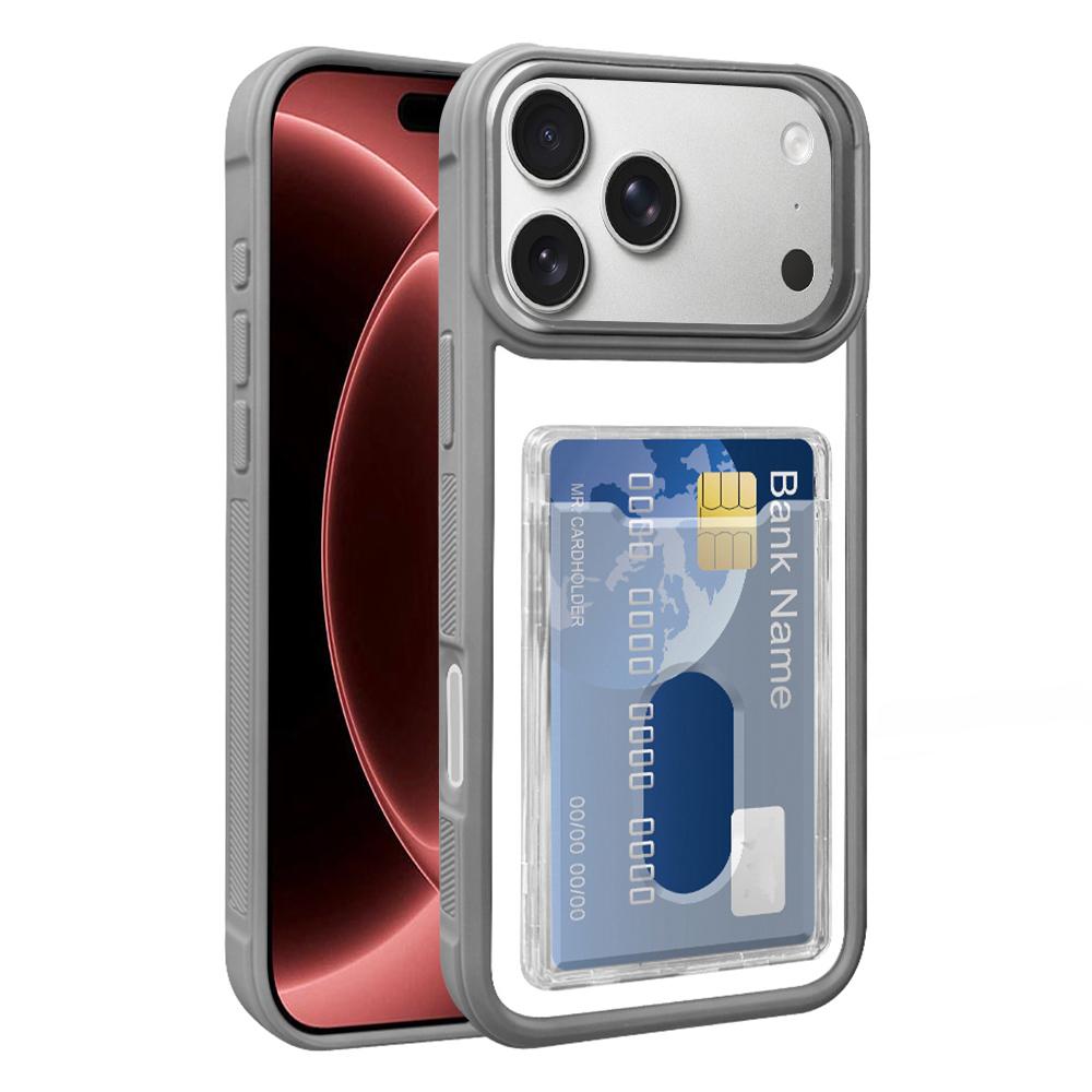 Compatible with iPhone 18 Pro Max Electroplated Card Bag Acrylic Dual-Layer TPU Phone Case - Grey