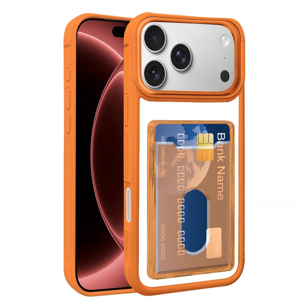 Compatible with iPhone 18 Pro Max Electroplated Card Bag Acrylic Dual-Layer TPU Phone Case - Orange