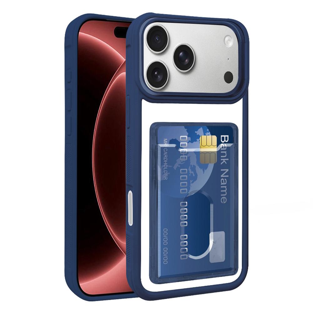 Compatible with iPhone 18 Pro Max Electroplated Card Bag Acrylic Dual-Layer TPU Phone Case - Blue