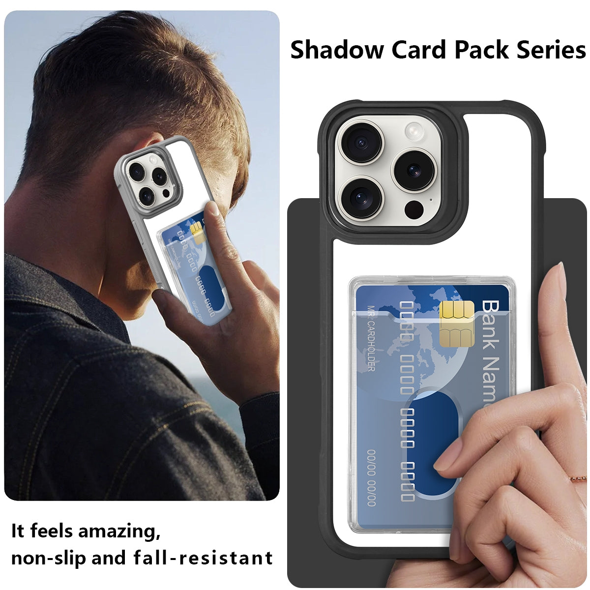 Compatible with iPhone 18 Pro Max Electroplated Card Bag Acrylic Dual-Layer TPU Phone Case - Black