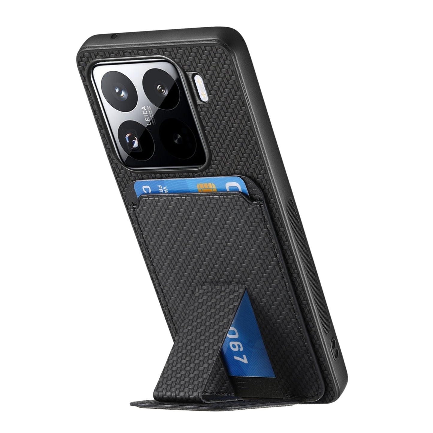 For Xiaomi 15 Carbon Fiber Card Bag Fold Stand Phone Case(Black)